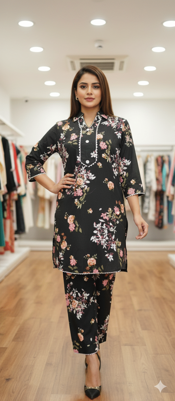 জর্জেট ব্ল্যাক প্রিন্টেড টু-পিস | ফুল ডিজাইন লেডিস টু-পিস ড্রেস