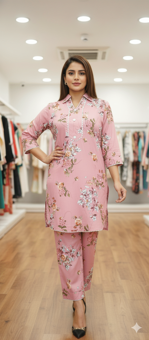 ফ্লোরাল প্রিন্ট জর্জেট টু-পিস | পিংক কালার